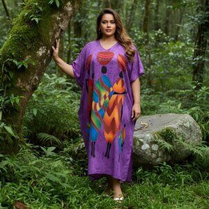 Gypsie Blu Purple Lady Tribal Printed Caftan Dress Party Wear Maxi Dresses